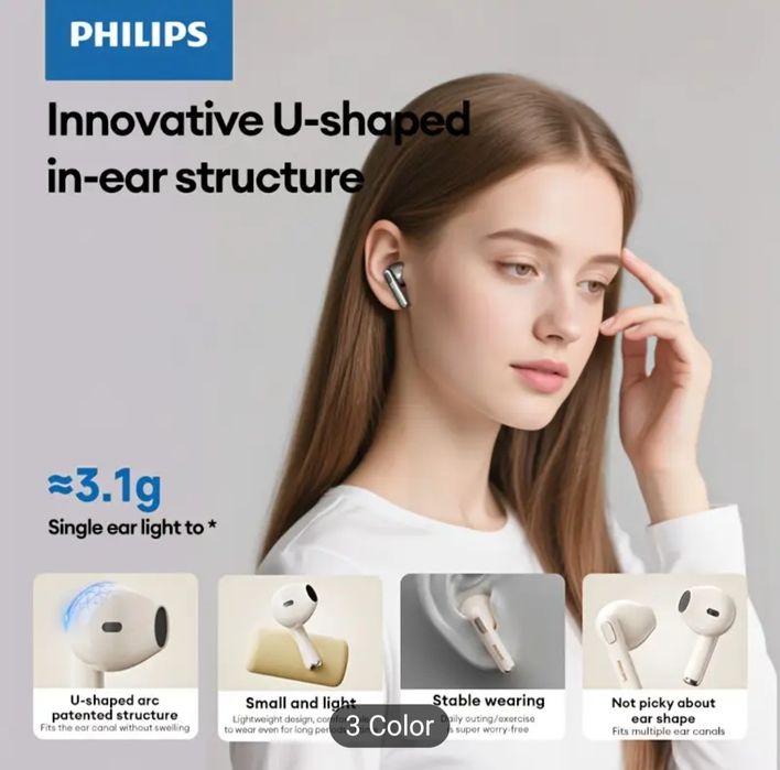 Casti Philips TAT1420, gen airpods, gri sau albe, noi, sigil