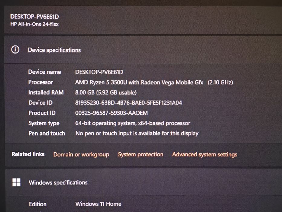 All in one hp ryzen5 nou , ssd+hdd 1tb windows 11