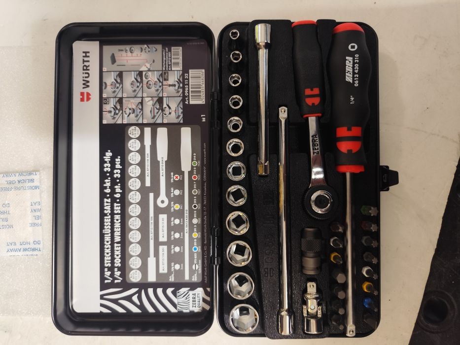 Комплект тресчотка с вложки 1/4  Wurth Zebra 33 части