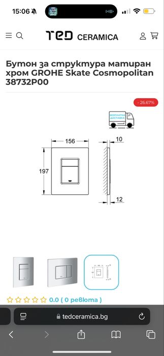 ЧИСТО НОВ Бутон за структура за вграждане Grohe