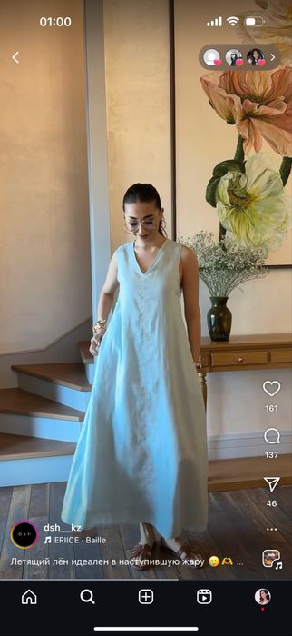 Платье из льна в мятном цвете