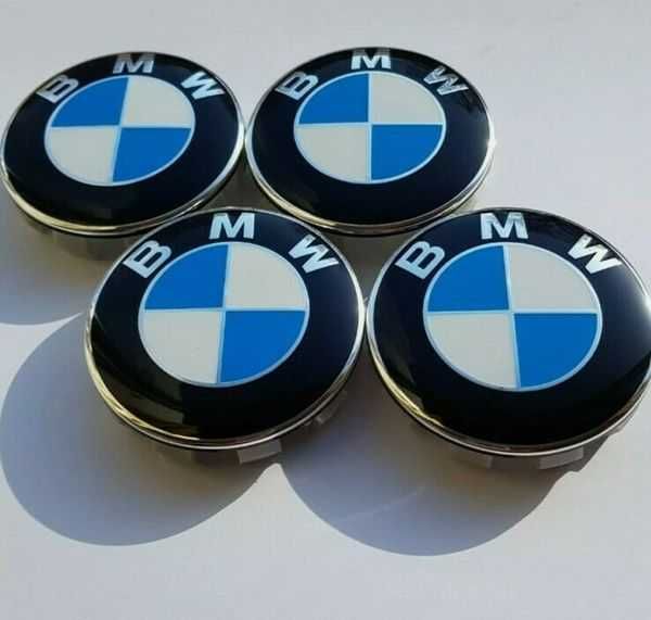 Set 4 Embleme Jante BMW 56MM / 60MM Alb Negru Albastru, Sigle Roti Cap