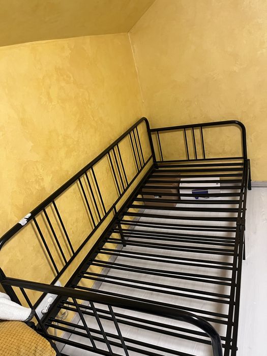 Cadru de pat canapea extensibila , negru cu 2 saltele