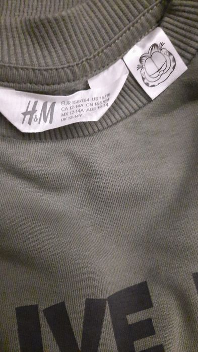 Bluză H&M UNISEX  mânecă lungă verde-kaky/ Garfield