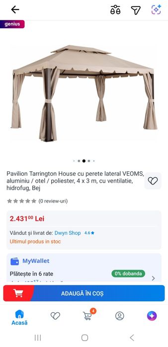 Pavilion foisor gradina 3 x 4m crem NOU, SIGILAT