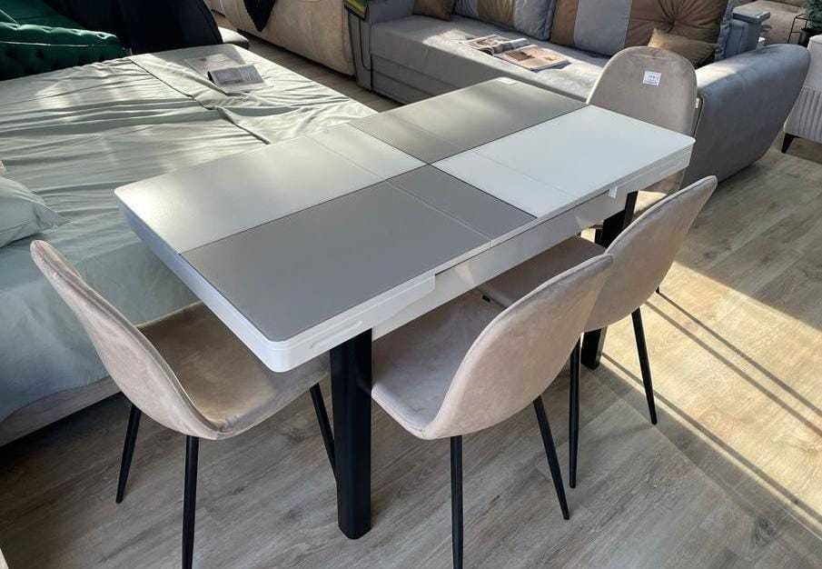 Masa noua extensibila bucatarie ,blat sticla alb-gri