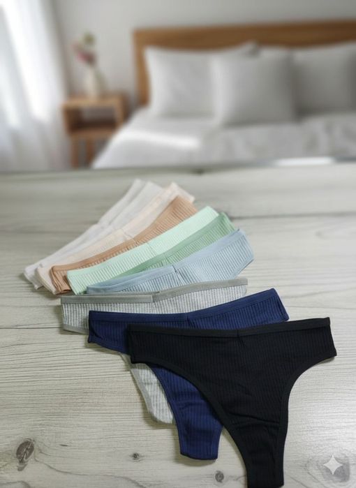 Набор стрингов в рубчик (Комплект 10 шт) M и L