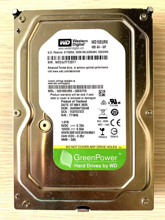 Жёсткий диск HDD 1TB WD Green WD10EURX
