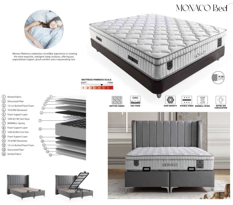 Тапицирана спалня Monaco Bed - Venus Light Grey