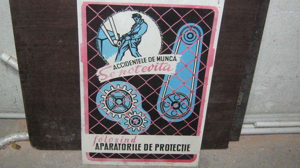 Table PROTECTIA MUNCII,comunism,anii '70.(36X53,5cm)