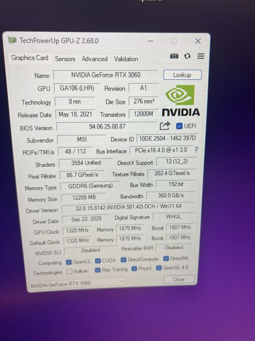 Предлагам msi ge force rtx3060 ventus 2 oc 12 gb картата е в гаранция