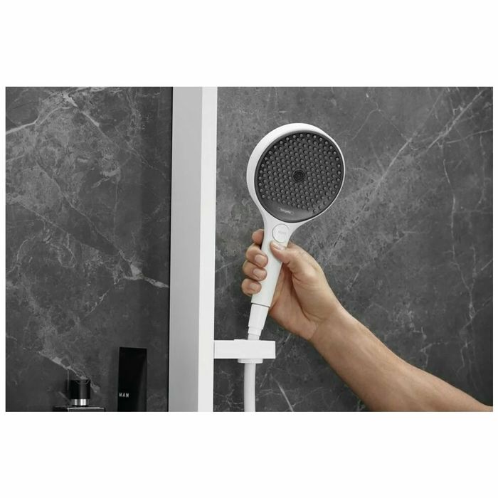 Set de dus Hansgrohe Rainfinity 130 cu para de dus Select 3jet , agatatoare si furtun 125cm, alb mat  NOU