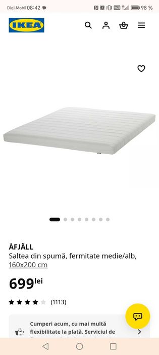 Pat tapițat Ikea cu saltea