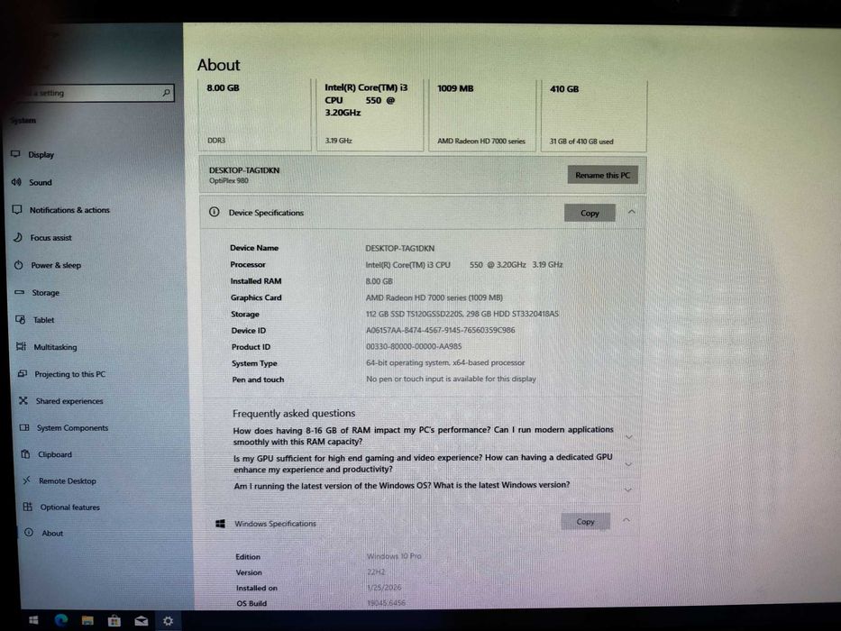 PC Dell i5, 8Gb RAM 128Gb SSD+320Gb HDD, ATI HD7470-1Gb,W10+office2019