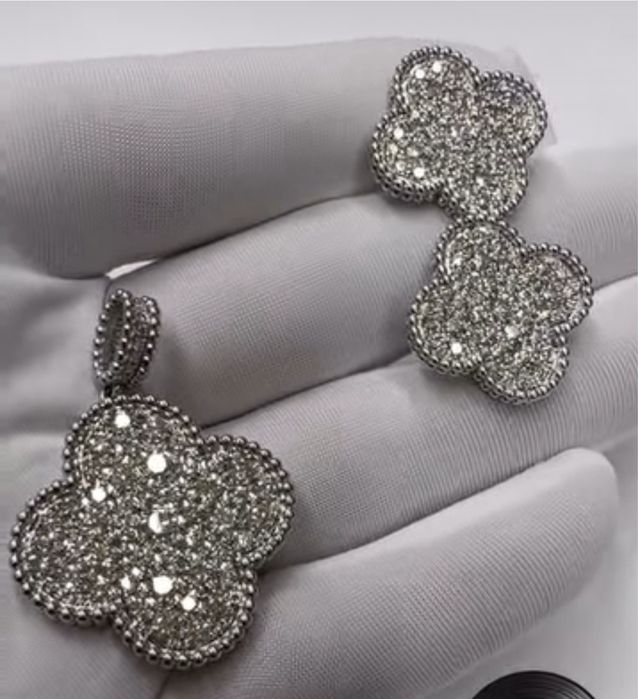 Серьги белое золото с бриллиантом Van cleef