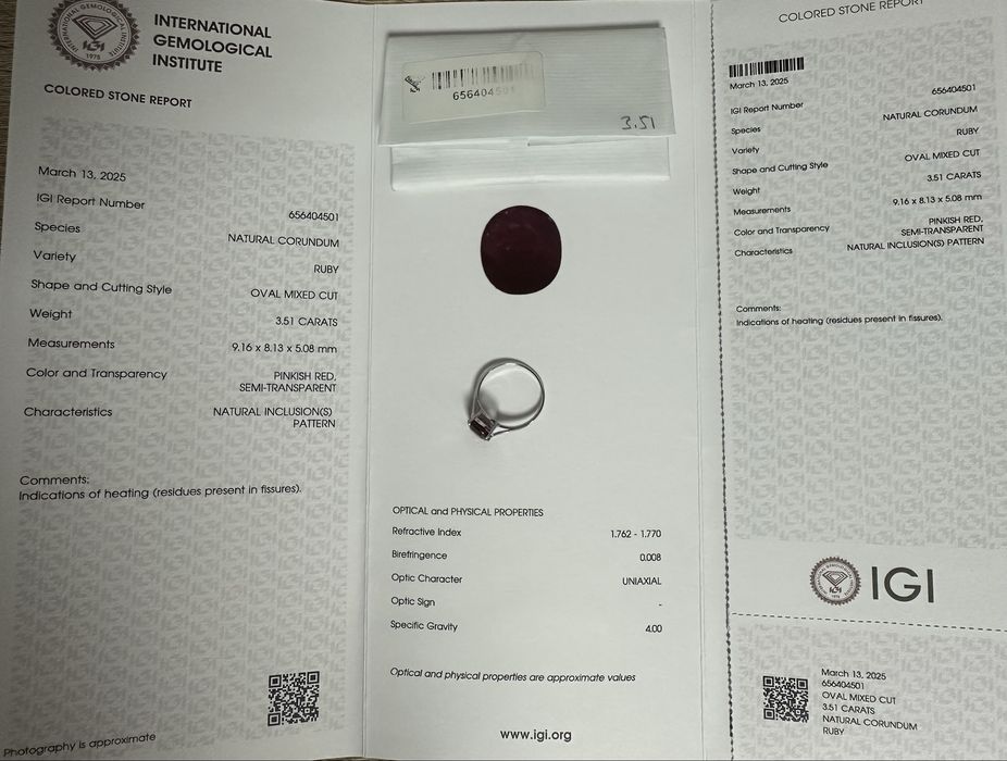 Inel din aur alb 14k cu rubin natural 3.51 CT NOU