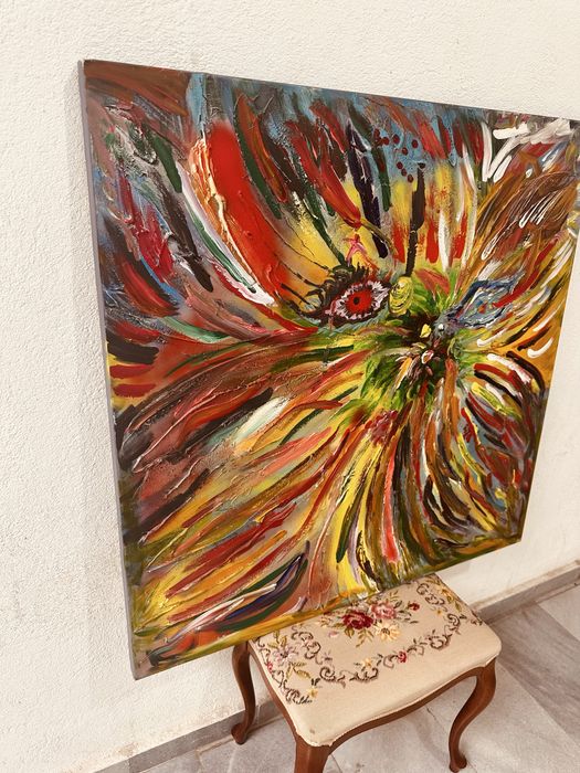 Голяма абстрактна картина 100×100 см – ръчно рисувана