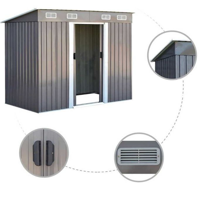 Метална градинска къща за инструменти с вентилация и заключване