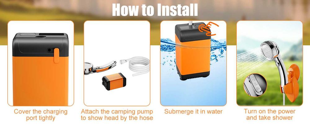 Преносим душ за къмпинг, 7600mah акумулаторен къмпинг душ ‎Suewidfay