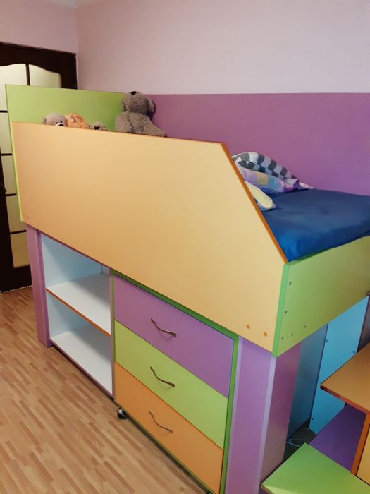 mobilier copii pat supraetajat + dulap + birou