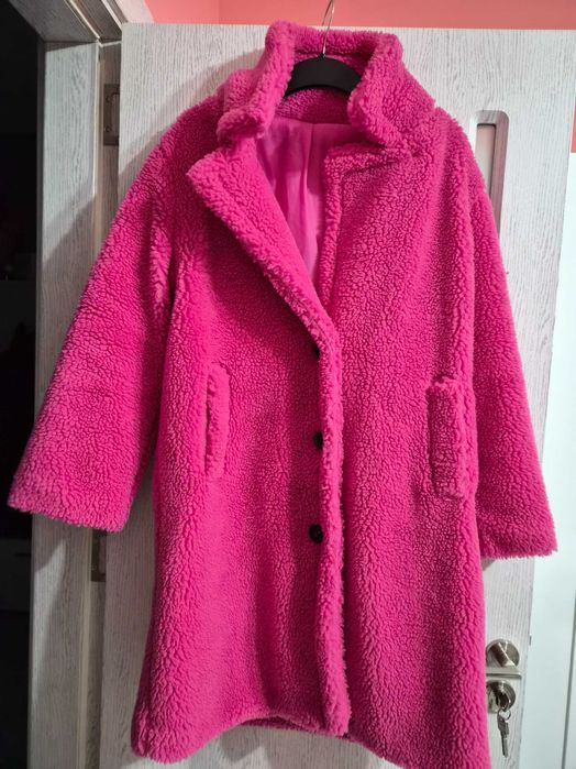 Дамско пухено розово палто