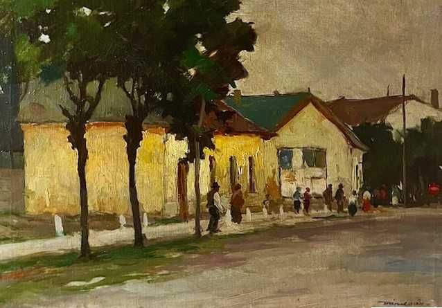 ”ULITA TRANSILVANA”- AUTENTIC! Superb Tablou valoros, f VECHI, semnat Várdeák Ferenc (1897 - ) ulei pe panza, cu o rama din lemn masiv.,