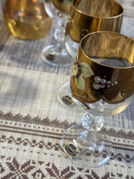 Сервиз чешки кристал ръчна изработка със позлата