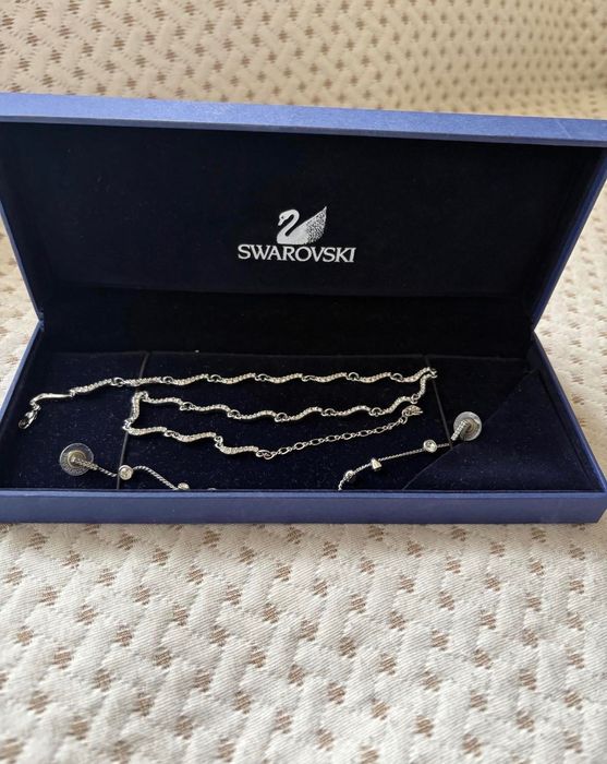 Сребърен комплект колие и обеци Swarovski със сертификат