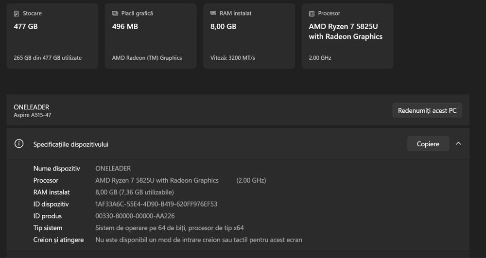 Acer Aspire 5 – Ryzen 7 | Rapid, elegant și pregătit de lucru