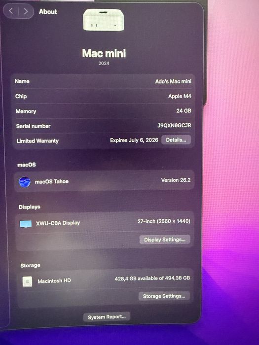 Mac Mini M4 CTO 24gb Ram 512gb Ssd Garantie Emag
