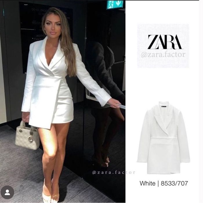 Rochie tip sacou albă cu mâneci lungi și revere Zara mărimea S
