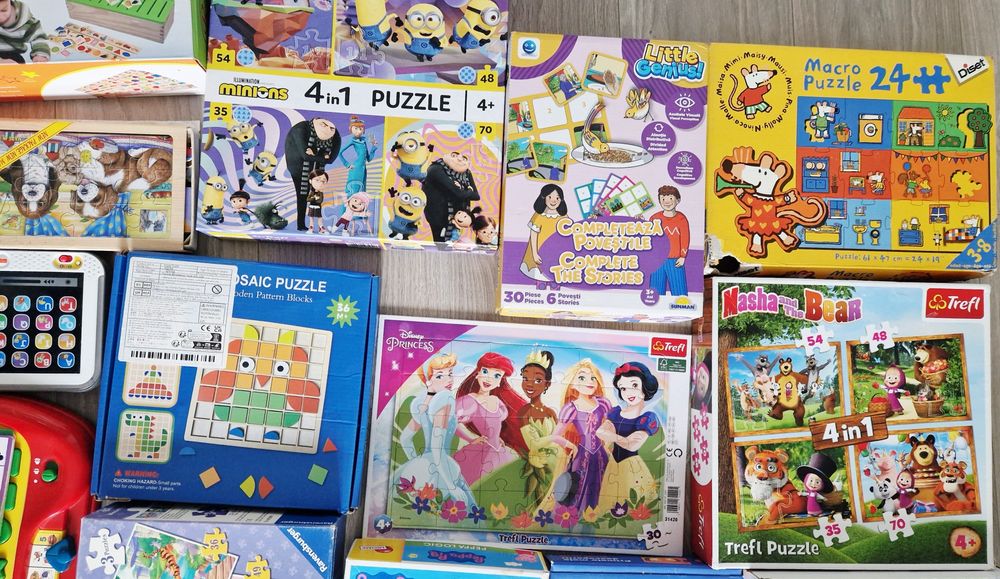 Set mare jocuri educative copii (3–4 ani) + puzzle Trefl, tabletă, joc