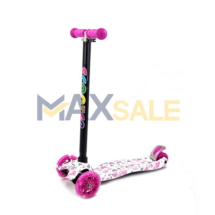 Тротинетка триколка детска на сърца 3 светещи колела розова