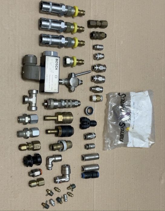 Lot cuple rapide Stäubli RBE, fitinguri pneumatice și hidraulice, electrovalvă Bosch, racorduri inox și alamă – componente industriale