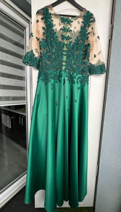 Rochie nașă verde smarald