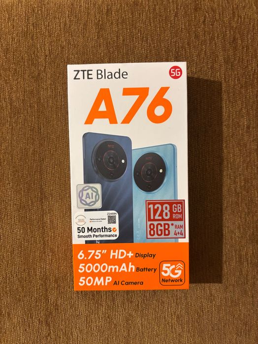 Нов в кутия ZTE Blade A76 5G – 128GB, 50MP камера, 5G