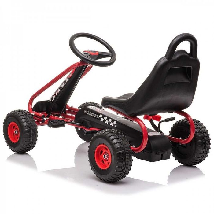 Kart cu Pedale ca NOU pentru Copii 3-6 Ani Racer Air, Scaun Reglabil 2 Pozitii, Frana Rotile din Spate, Schimbator cu Functie Free Wheel, Negru-Rosu