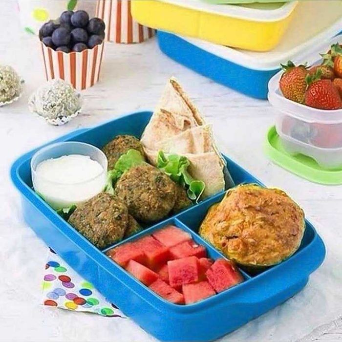 Кутия за обяд с разделения, 1 л, Tupperware, синя и оранжева