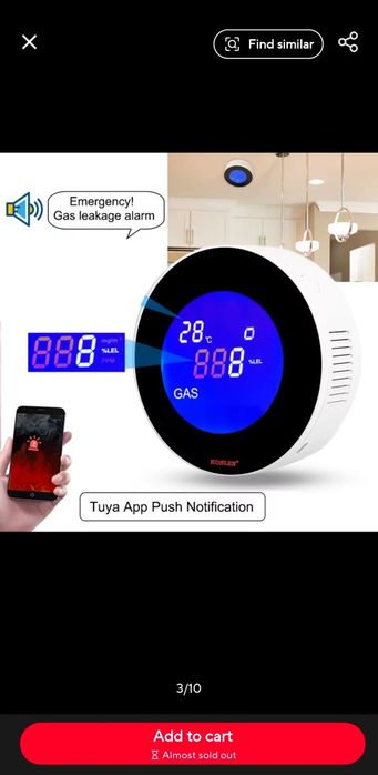Detector Gaz Inteligent WiFi Tuya + Electrovana DN20 (3/4") - Nou