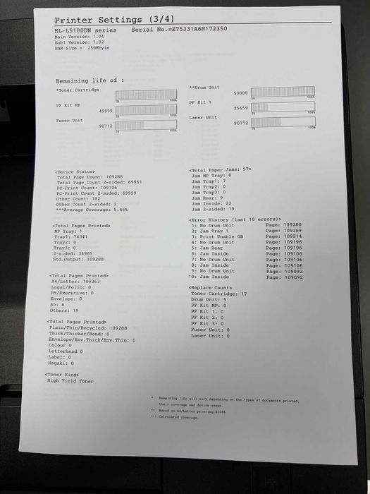 Черно-бял лазерен принтер Brother HL-L5100dn с гаранция