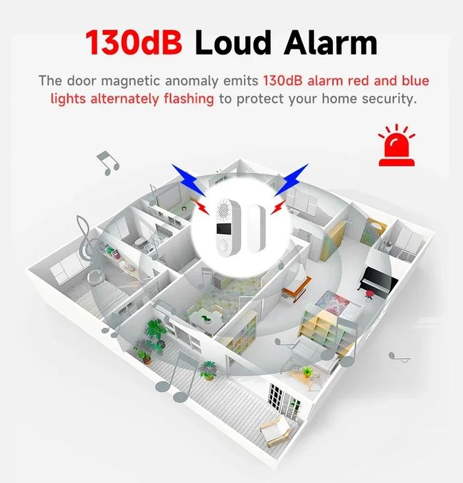 Tuya WiFi сензор за врата/прозорец с опция 130dB звукова аларма