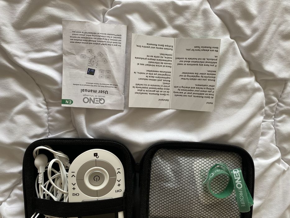 Aparat portabil de masaj cu electrostimulare TENS & EMS QENO Pro Life+ 8 electrozi(fizioterapie/masaj) ,ca NOU
