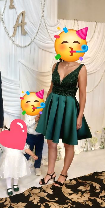 Rochie A-Line, satinata, de ocazie,verde smarald, mas S, eleganta
