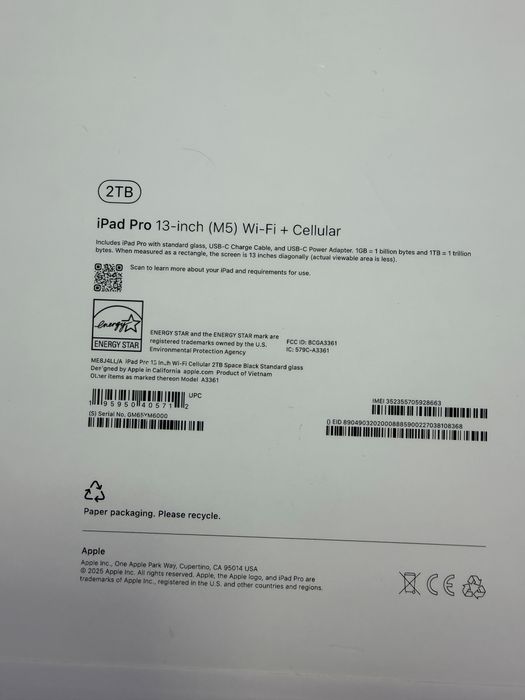 Ipad pro 13 2Tb M5 wifi+5G