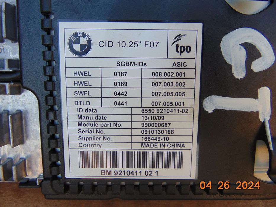 Display navigatie bmw f07  seria 5 gt cic navigatie mare x3 f25 f10 f11 cod 9210411