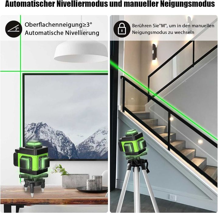 Nivelă Laser 4D cu 16 Linii – Autonivelare Automată ≤3°, Bază Magnetică 360°, Telecomandă, Montare pe Trepied