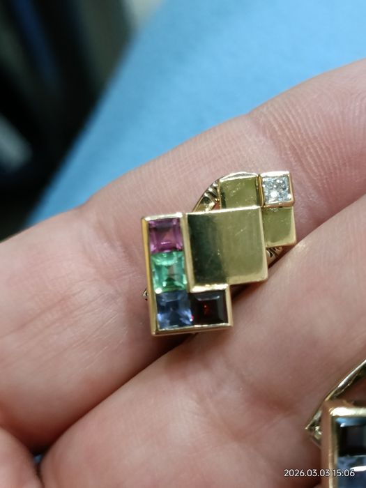 Vind cercei art deco din aur 18kt cu safir si diamante