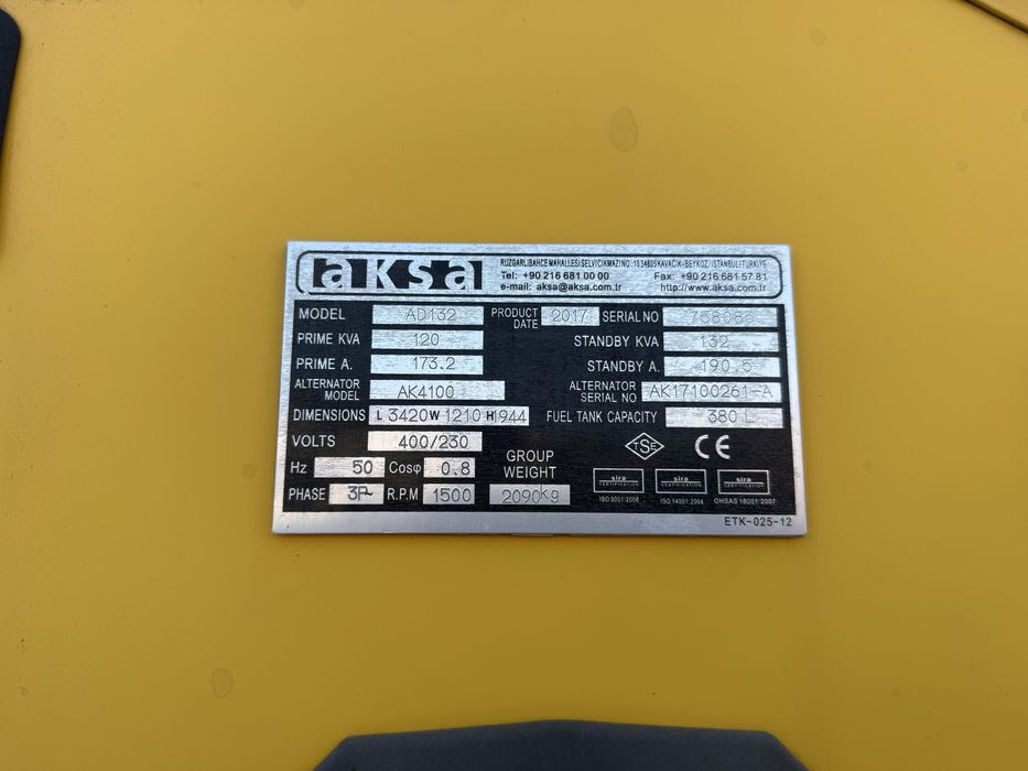 Aksa 100 квт дизельный генератор, продажа.