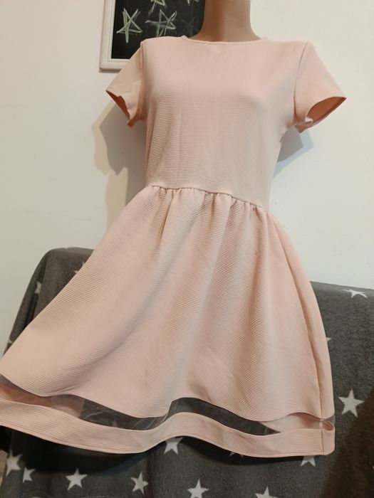 Rochie roz pudra groasa La Redoute romantică mărimea M 38