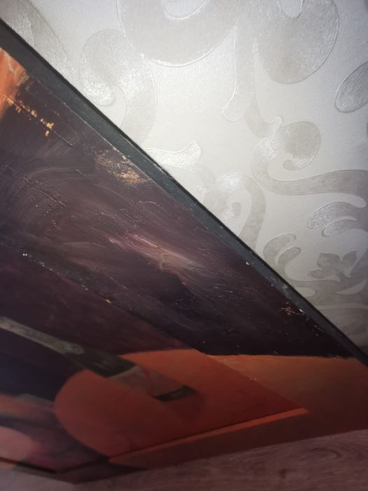 Антикварна картина две жени в кафене голяма в рамка без паспарту